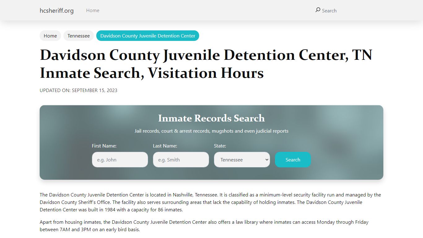 Davidson County Juvenile Detention Center , TN Inmate Search ...
