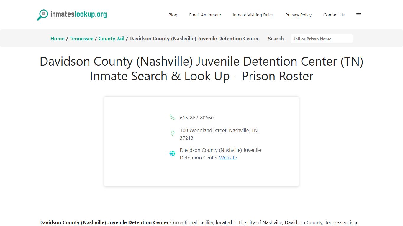 Davidson County (Nashville) Juvenile Detention Center (TN) Inmate ...